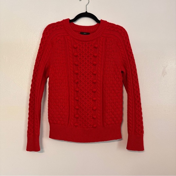 J.Crew Popcorn Cable Knit Fisherman Sweater Red Lambs Wool Size XS - Picture 2 of 6